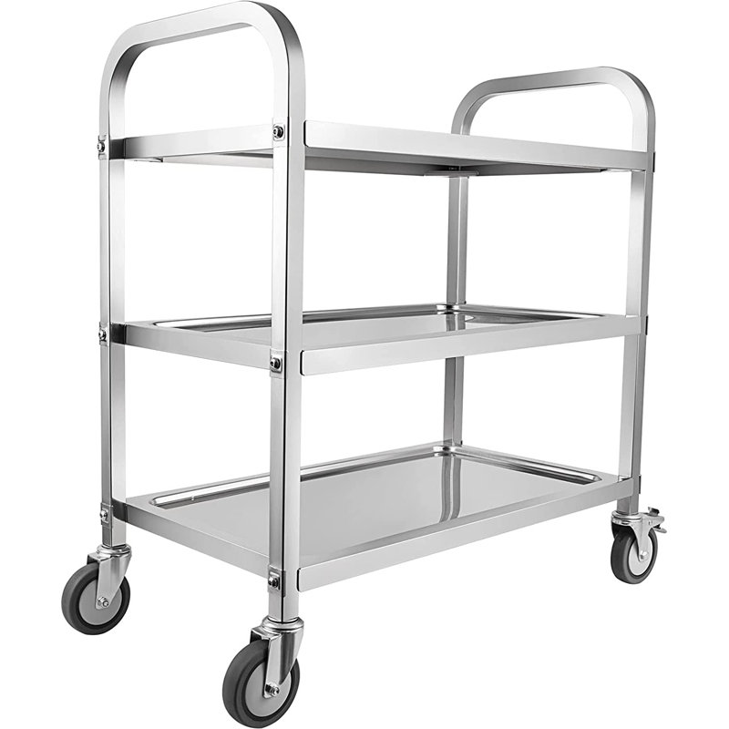 Anman 3 Tier Stainless Steel Utility Cart with Locking Wheels Shelf